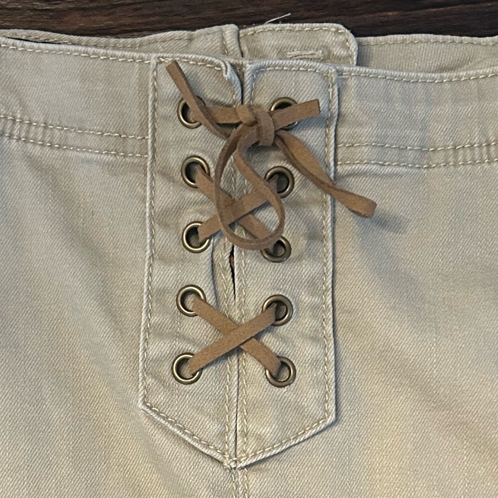 Y2K Vintage Aeropostale Beige Suede Lace-Up Festival Mini Skirt - Picture 5 of 7